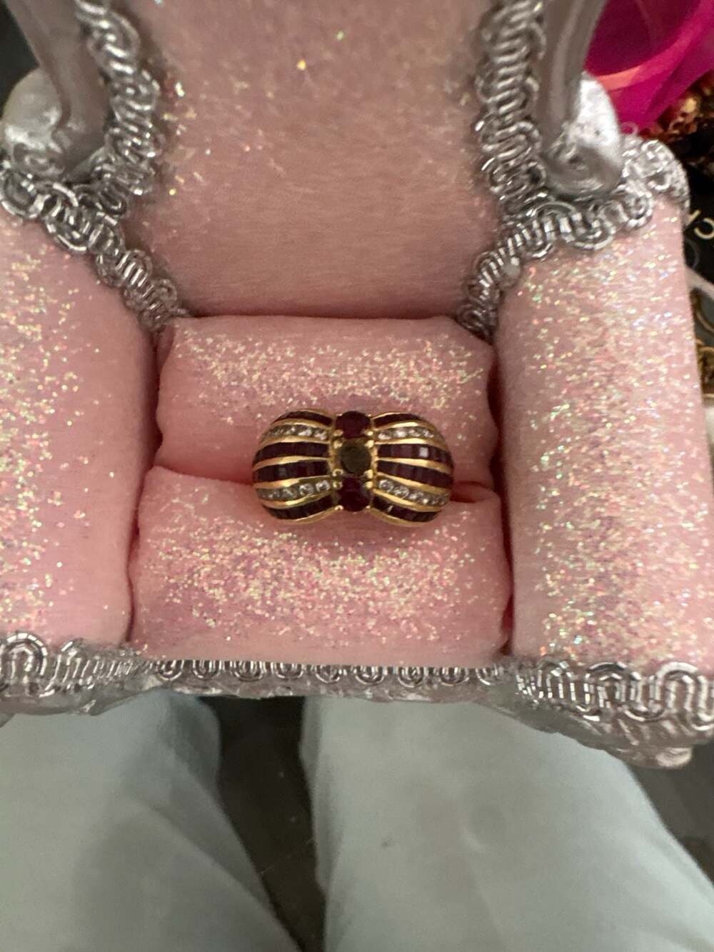 Charles Sherman 18K Yellow Gold Ruby and Diamond Channel Set Dome Ring
